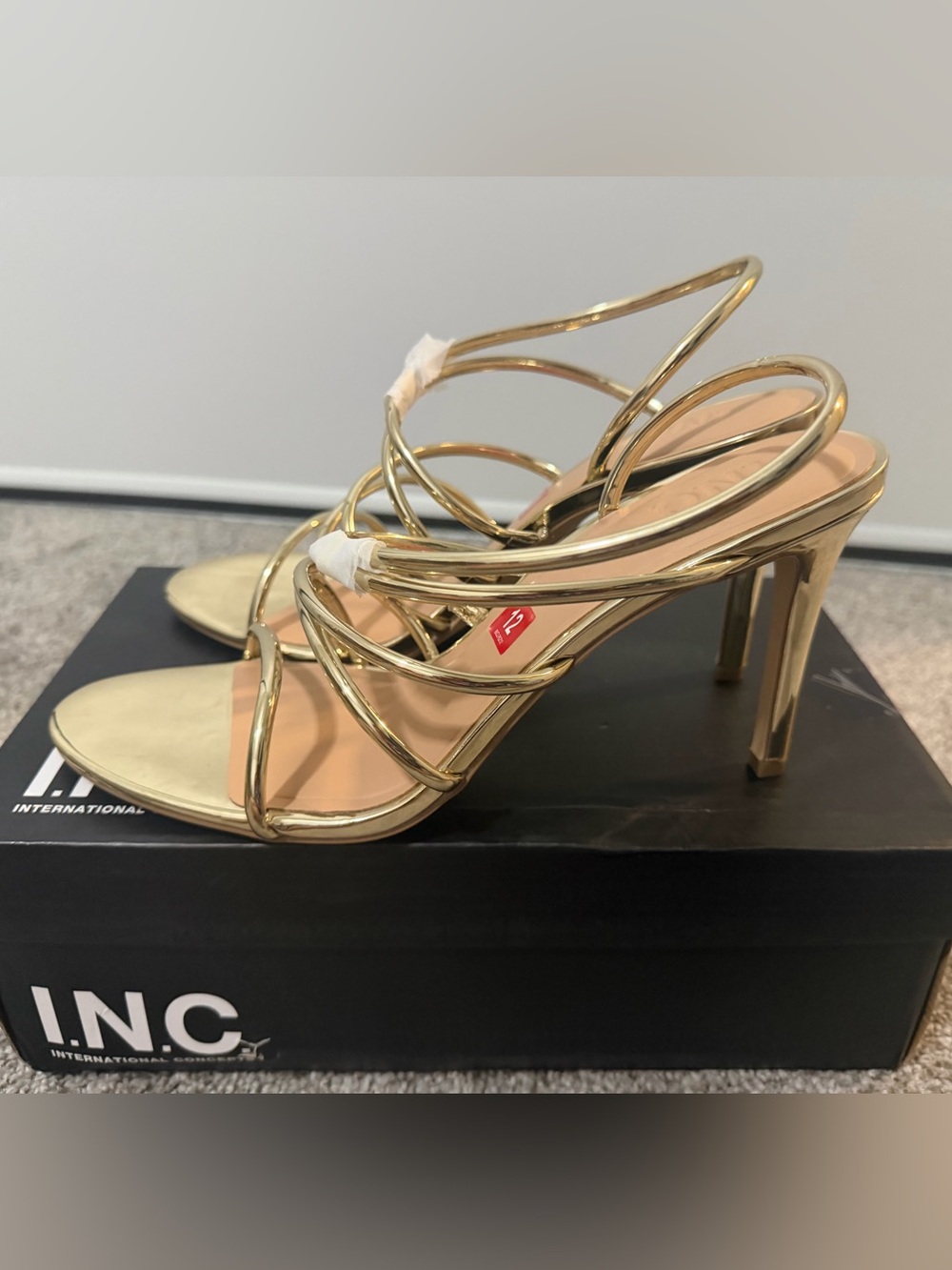 “New” INC Gold Strappy High Heel Sandals size12